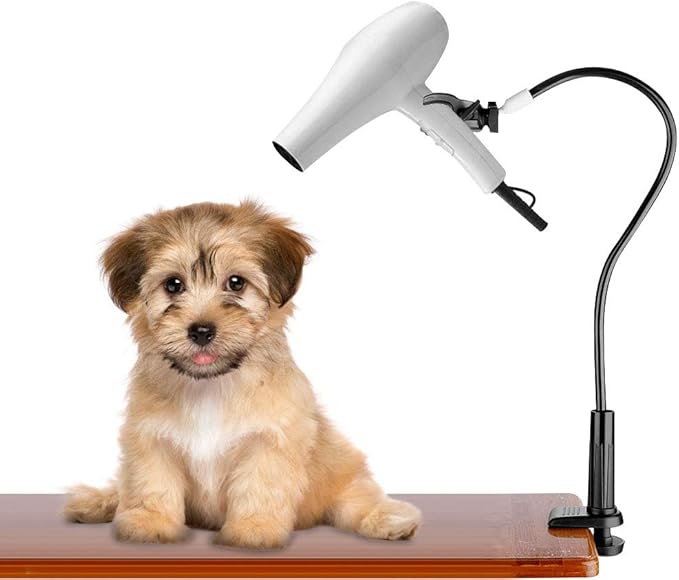 Ejoyous Hands- Hair Dryer Holder Dog Pet Grooming Table Blower Dryer Stand Aluminum Alloy Grooming Dryer Hose Holder Desktop Clamp Clip Adjustable Flexible with Clamp