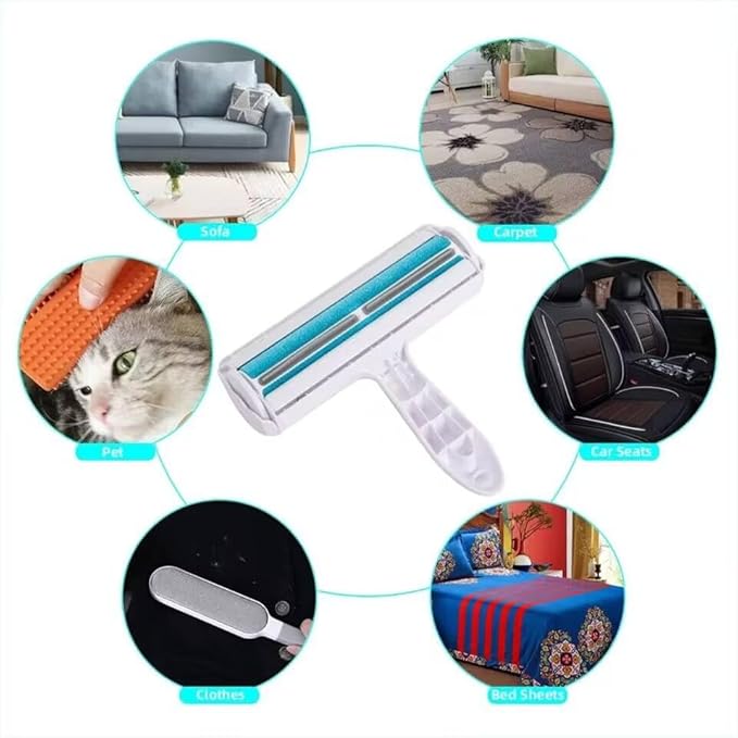 Pet Hair Remover Bundle, Reusable Lint Roller & Pet Hair Remover for Laundry Cat & Dog Fur Remover Set for Laundry Couch, Carpet Bedding & Clothes (Blue)