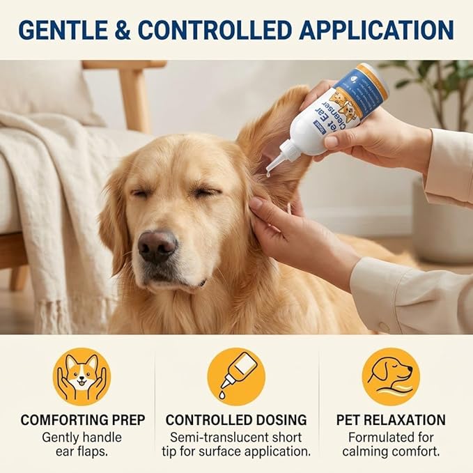Dog Ear Wash - 180ml Gentle Cat Ear Cleaner Solution, Removes Ear Wax Debris and Ear Odor, Pet Ear Drops Liquid for Routine Ear Care