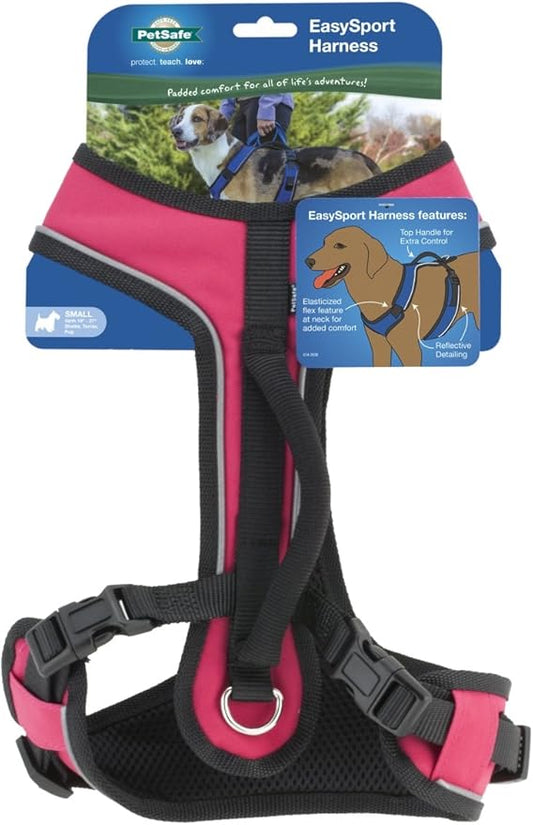 PetSafe EasySport Dog Harness Adjustable Padded Dog Harness with Control Handle and Reflective Piping Small, Pink