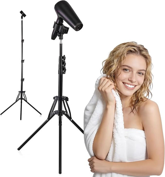 Hair Dryer Stand Adjustable, 27-59 Inch Hair Dryer Holder with Triangular Base and Universal Clip, 180° Rotating for Bathroom, Vanity, Makeup Room, Home Styling and Pet Grooming