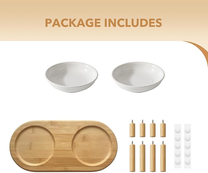 Havniva Elevated Cat Bowls Raised Ceramic Cat Bowl, 5.9” Wide Opening Cat Food Bowl Whisker Friendly Cat Dish Anti-Slip with Bamboo Stand, Shallow Pet Food & Water Bowl for Indoor Cats