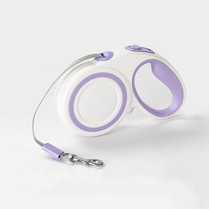 360° Tangle-Free Retractable Dog Leash, Heavy Duty Reflective Nylon Tape Lead 10 ft Long, up to 44lbs, One Touch Quick-Lock Braking System & Anti-Slip Handle (White-Purple, Small)