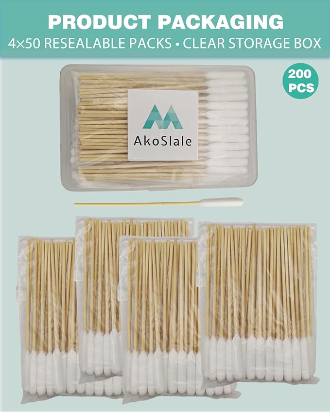 Dog Ear Cleaning Swabs 200 Count – 6 Inch Extra Long Bamboo Cotton Swabs for Dogs & Cats, Large Lint-Free Cotton Tipped Applicators for Ear Wax Removal, Tear Stains & Grooming