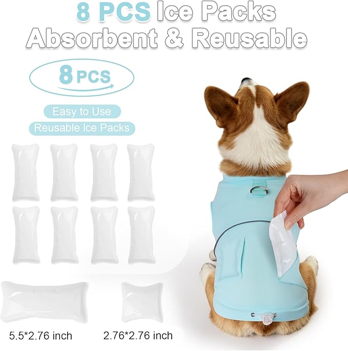 Dog Cooling Vest for Large Dogs with 8 Ice Packs D Ring, Soft Stretchy Dog Cooling Polo Shirts for Summer, X-Large (40-70lbs)
