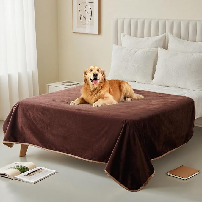 Waterproof Dog Blankets, 30"x40" Cat Blanket for Indoor Cats, Soft Fluffy Sofa Car Bed Protector, Reversible Leakproof Flannel Puppy Blanket for Small Medium Dogs(Brown)