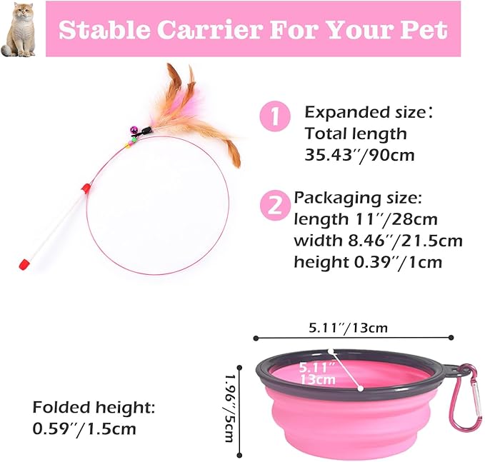 Vivicreate Large Cat Backpack Carrier with Folding Bowl and Teaser Stick for Cats up to 20lbs with Ventilation and Padded Straps Mochila para Gatos transportadora mascotas (Pink)