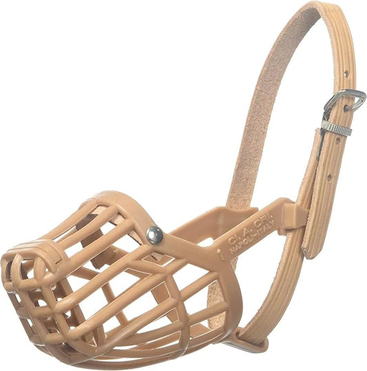 OmniPet Leather Brothers Italian Basket Dog Muzzle, Adjustable Secure Fit, Comfortable Design, Training and Safety, Averts Biting, Prevents Chewing and Scavenging, Perfect for Grooming - Tan, Size 3