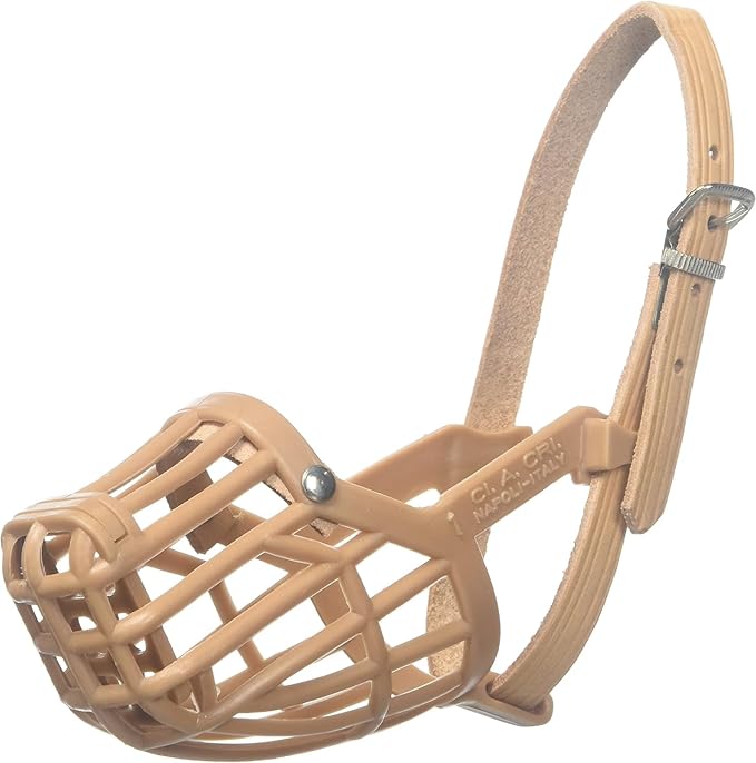 OmniPet Leather Brothers Italian Basket Dog Muzzle, Adjustable Secure Fit, Comfortable Design, Training and Safety, Averts Biting, Prevents Chewing and Scavenging, Perfect for Grooming - Tan, Size 4