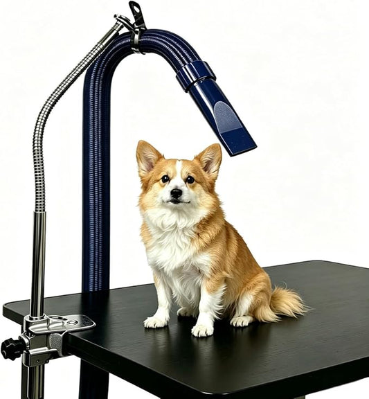 Heavy Duty Dog Pet Grooming Table Hair Dryer Stand Hose Tube Holder Hands-Free Stainless Steel Groomers Adjustable Third Arm with Clamp