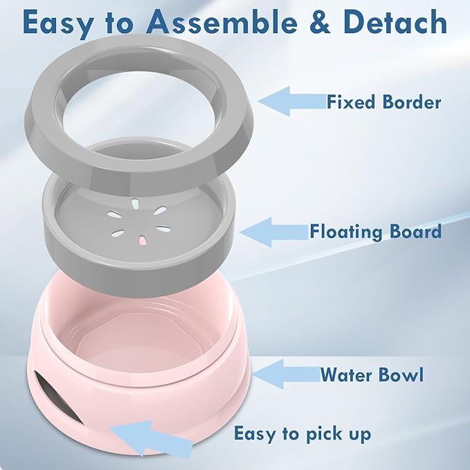 Dog Water Bowl, No Spill Cat Slow Feeder Water Dispenser Portable Vehicle Carried Car Travel Bowls for Small Medium Pets Sloppy Messy Drinkers 25oz, Pink