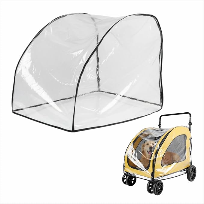 Pet Stroller Rain Cover PU Waterproof Windproof Clear Foldable Shield for Dog and Cat Strollers Outdoor Use (B)