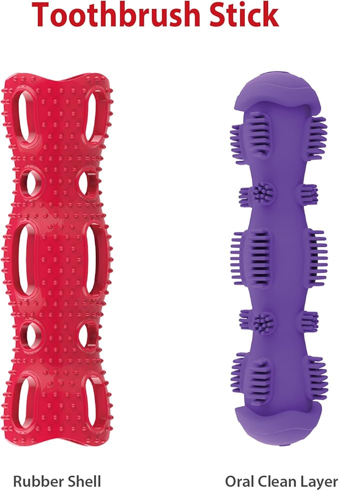 Gigwi Toothbrush Stick Dog Toy for Teeth Cleaning, Durable Rubber Dental Chewy Toy for Medium and Large Dog, Purple Color