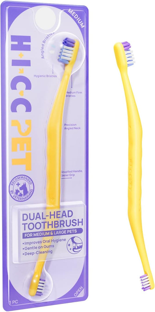 HICC PET Toothbrush for Dogs & Large Cats, Vet-Recommended Ergonomic Pet Toothbrush for Easy Teeth Cleaning, Gentle on Gums, Cat & Dog Dental Care, Improves Oral Hygiene. Toothpaste Not Included