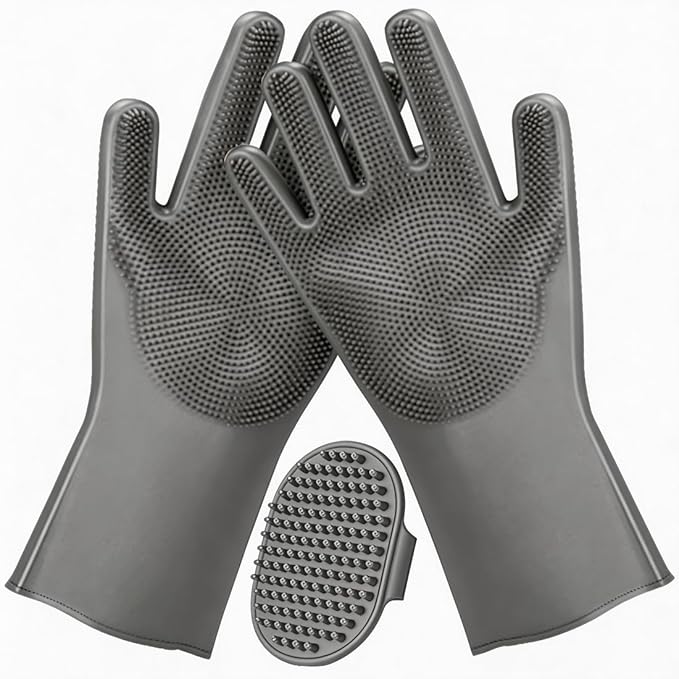3PCS Dog Bath Supplies - Dog Washing Gloves and Pet Shampoo Brush, Wash Mitt with 3000 Soft Bristles, Adjustable Handle Scrubber for Bath, Massage and Grooming