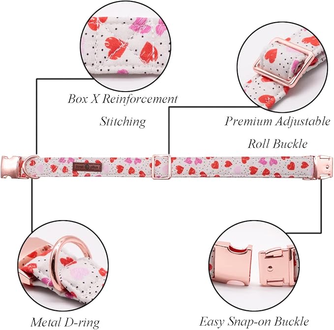 Lionet Paws Valentines Day Dog Collar with Bowtie, Dog Bowtie Collar with Metal Buckle for Dogs and Cats, Adjustable Comfortable Dog Collar Girl Boy Gift, XS, Neck 8-12 in