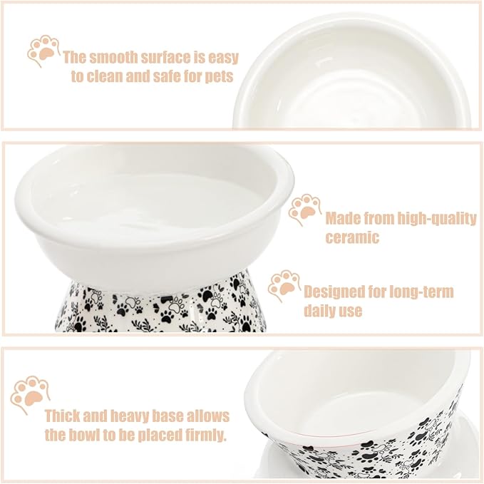 2 Pack Ceramic Elevated Cat Bowls, 6" Extra Wide Tilted Raised Pet Dish, Whisker Friendly Food and Water Bowl for Small Dogs, Anti Vomiting & Protect Pet's Spine, Microwave Dishwasher Safe