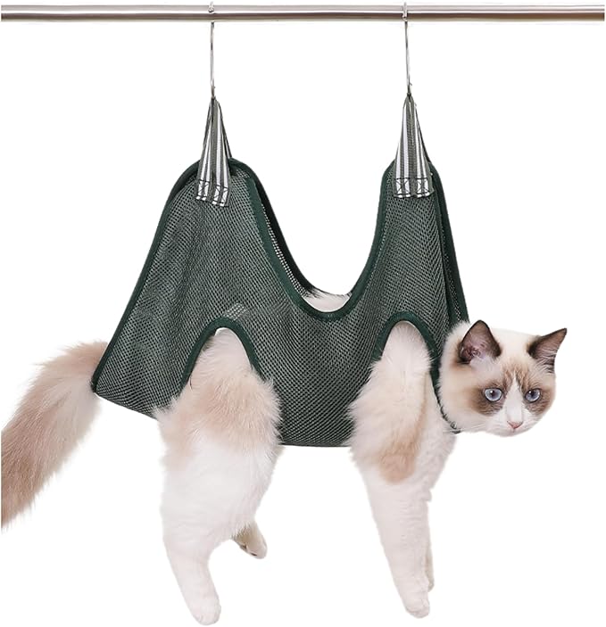 Cat Grooming Hammock Harness for Small Dogs,Pet Hammock Restraint Bag for Bathing Nail Trimming Ear Eye Claw Care_M(Green), Medium