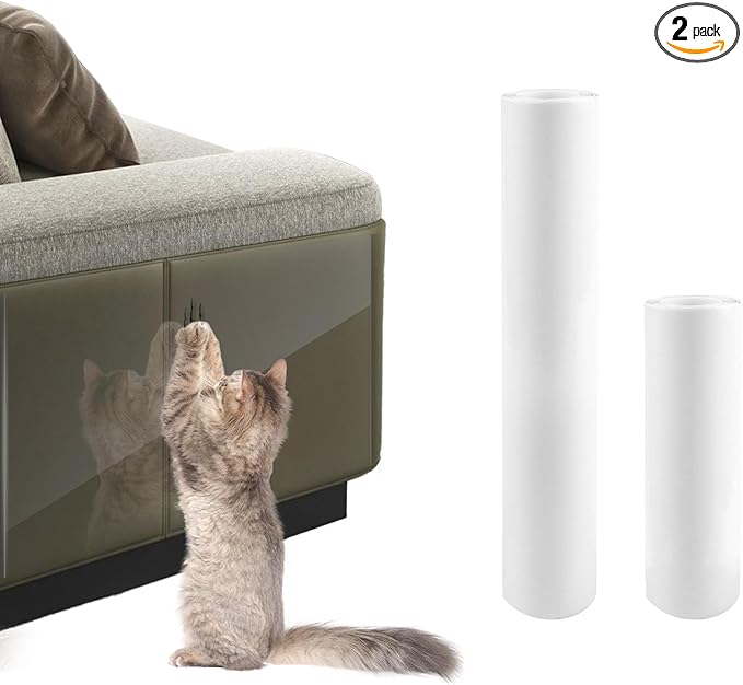 Anti Cat Scratch Furniture Protector, 2pcs 118 x 11.8in&7.9in Flexible Couch Corner Protector from Cat Claws，Single-Sided Sticky Couch Protectors, Cats Scratch Deterreent Tape (Transparent)