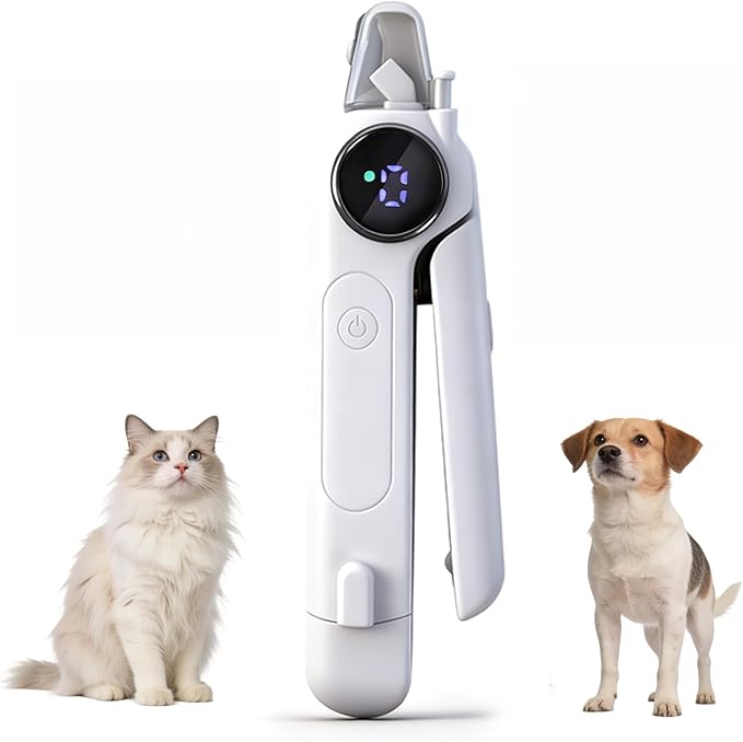 2-in-1 Dog Nail Clippers w/Light & Grinder, Pet Nail Clippers & Dog Nail Grinder for Black Nails, HD Smart Display Pet Trimmer, 3-Speed Quiet Rechargeable for S/M/L Dogs Cats (White)