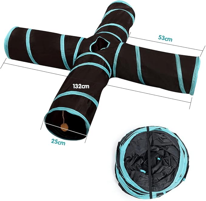 Cat Tunnels, Pet Ferret Rabbit Bunny Tunnels Tubes Subway Habitats, S-Style, DIY Cat Peekaboo Maze House Tent Bed, Kitten Interactive Toy (T-Type 4 Way (Straight))