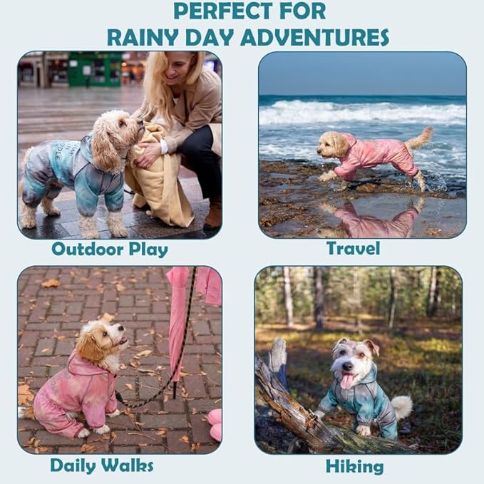 Dog Raincoat with Hood, Full Coverage Dog Rain Suit, Puppy Rain Jacket for Small Dogs Outdoor Use, Glacier Blue Size XXS