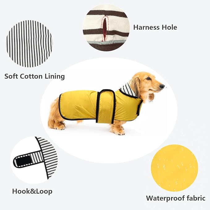 Dachshund Raincoat Corgi Raincoat Dogs Waterproof fit for Dachshunds Weiner Long Back Breeds with Reflective Stripe Great Coverage in Autumn Winter - Yellow - XL