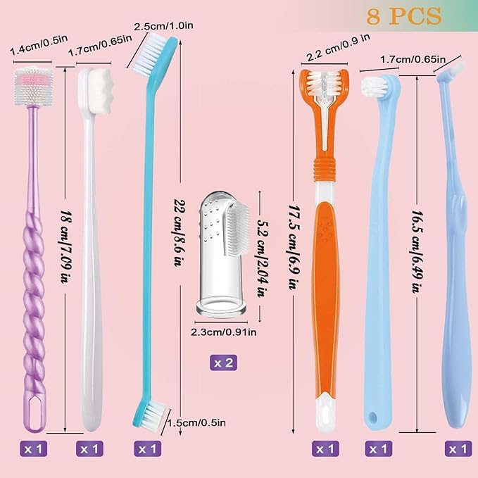 Dog Toothbrush Set,Finger Rubber Toothbrushes/Double Head Pet Tooth Brush/Triple Head Dog Toothbrushes/360º Cat Toothbrush/Multi-Angle Dental Cleaning Brushes Kit for Puppy Kitten Oral Hygiene,8 Pack