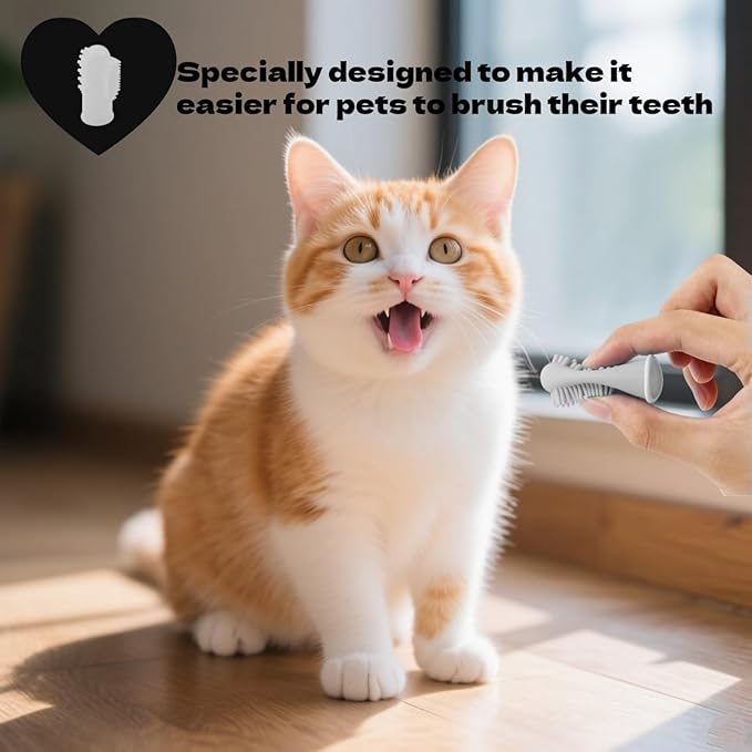 4Pcs Cat & Dog Toothbrush Dual-Head Finger Toothbrush Silicone Dental Brush for Puppy & Kitten Teeth Cleaning
