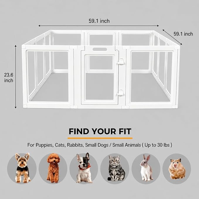 EVERFRONT Clear Acrylic Dog Playpen - Clear Dog Play Pen - Easy Assemble Acrylic Dog Playpen - Puppy Playpen, Cat Playpen, Small Animal Playpen, Dog Play Pen Indoors