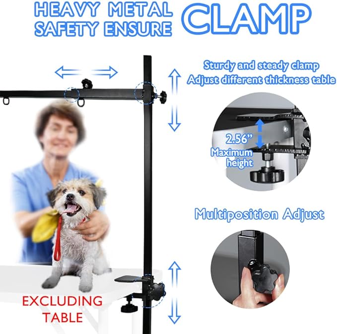 LEIBOU H-Shape Dog Grooming Arm Pet Supplies Grooming Table Arm with 3 Noose and Clamp Heavy Duty Aluminum Alloy Frame with 35.4” Adjustable Height and 36.2” ~ 50” Adjustable Width Dog Grooming Kit
