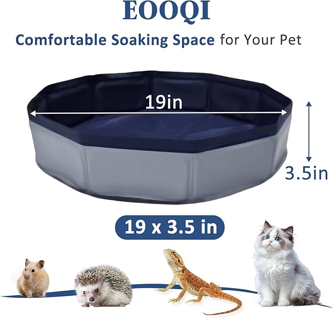 Eooqi Foldable Bearded Dragon Bathtub, Collapsible Reptile Bath Pool & Small Pet Water Tub, Portable Hard-Side Reptile Swimming Pool for Bearded Dragons, Hedgehogs and Hamsters (Gray, 19 x 3.5 in)