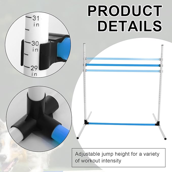 Halloscume 6 Pcs Dog Agility Training Equipments Dog Agility Jumps Hurdles Adjustable Jumps Hurdles Pet Jump Bars with Bag and Whistle for Indoor Outdoor Dogs Pet Jump Course Game(Blue and White)