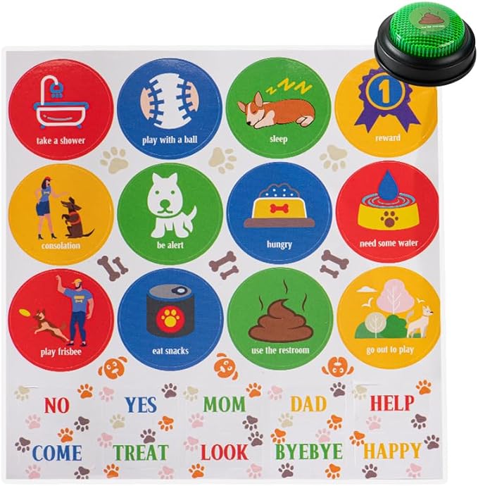 4 Pack Recordable Dog Communication Buttons with LED Light, Custom Voice Recording Pet Training Buzzers, Multi Color Pet Talking Buttons for Dogs & Cats Interactive Training Toy | 4PCS recordable pet buttons with custom voice & LED flash; big sensitive...