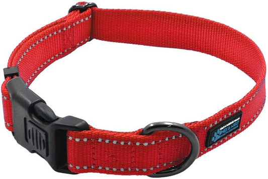 Max and Neo NEO Nylon Buckle Reflective Dog Collar - We Donate a Collar to a Dog Rescue for Every Collar Sold (Large, RED)