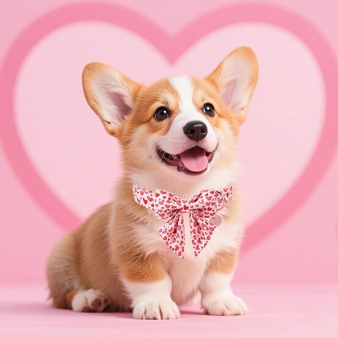 Valentine's Dog Collar & Bow Tie Set,UP URARA PUP Soft & Comfortable Pet Collar with Premium Plastic Buckle for Small, Medium, Large Dog,XS