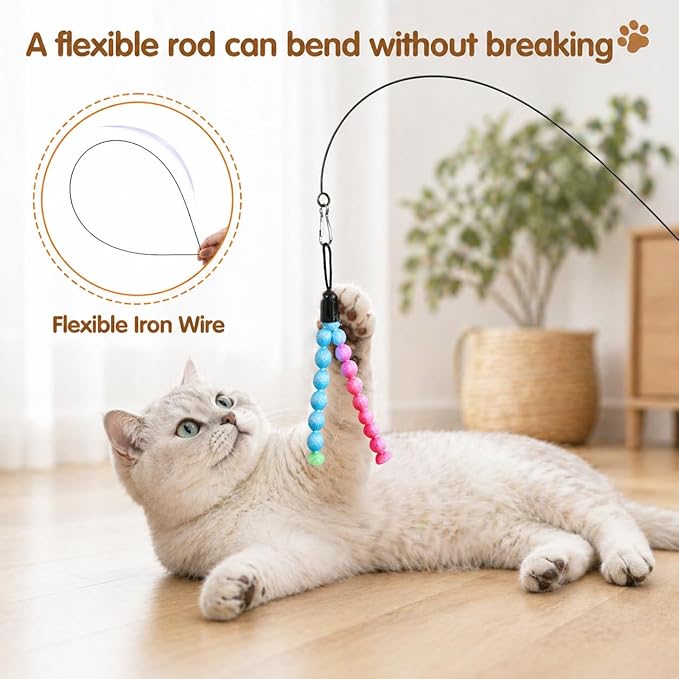 Interactive Cat Toys for Indoor Cats, 2-in-1 Handheld/Suction Cup cat Teaser, Comes Yarn Ball Accessories, can be Used as a cat Toy to Help Cats Exercise and Relieve Boredom and Anxiety