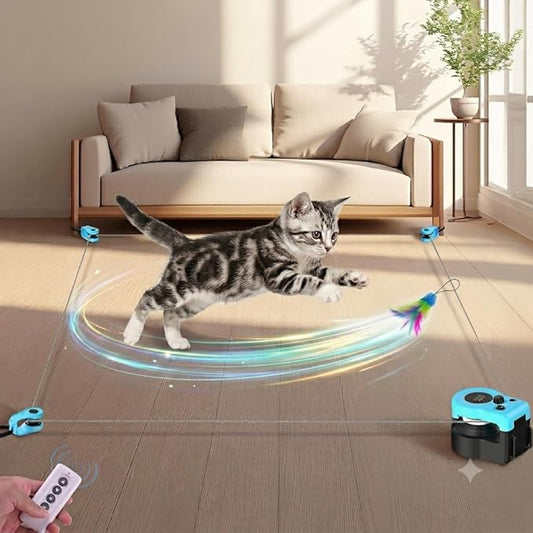 Upgraded Interactive Cat Toy for Indoor, Automatic & Remote Control Cat Chase Toy with Feather Mouse Lure, Adjustable Speed Track, Rechargeable Self-Play Exercise Toy for Bored Cats & Kittens (Blue)