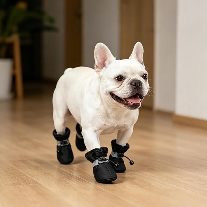 SCENEREAL Dog Shoes for Hot Pavement Hardwood, Reflective Non-Slip Dog Boots & Paw Protectors for Small Medium Dogs, Summer Heat Boots Resistant Waterproof Soft Outdoor Walking Indoor, Black Size 4