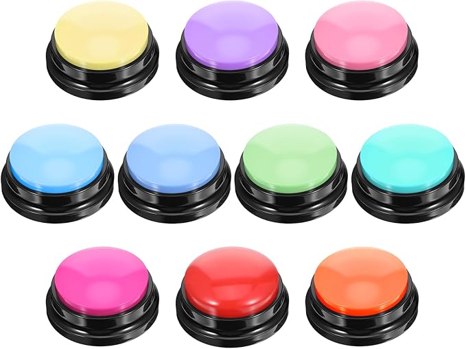 Kifmurase 10Pcs Voice Recording Button, Dog Buttons for Communication Pet Training Buzzer, 30 Second Record & Playback, Funny Recording Clickers for Pet, Classroom, Office, Home (10 Colors)