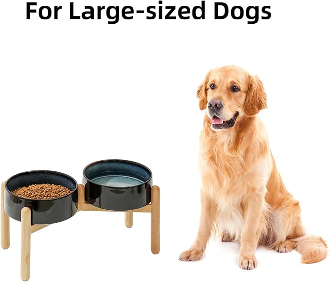 Havniva 8.3inch Ceramic Raised Dog Bowl with Stand, Double Dog Bowls Elevated for Large Breed Dog Food and Water Bowl Set Non-Slip Dog Dish Large Capacity Feeding Pet Water Bowl