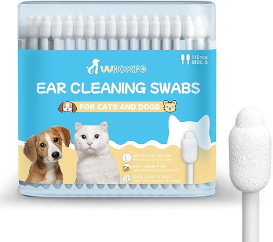 Gourd-Shaped Cotton Tips Designed for Pet Ear Canals – 110pcs Pet Ear Cleaning Swabs for Cats and Small Dogs – Gentle & Safe, Groomer-Recommended, Great for Travel & Home Use