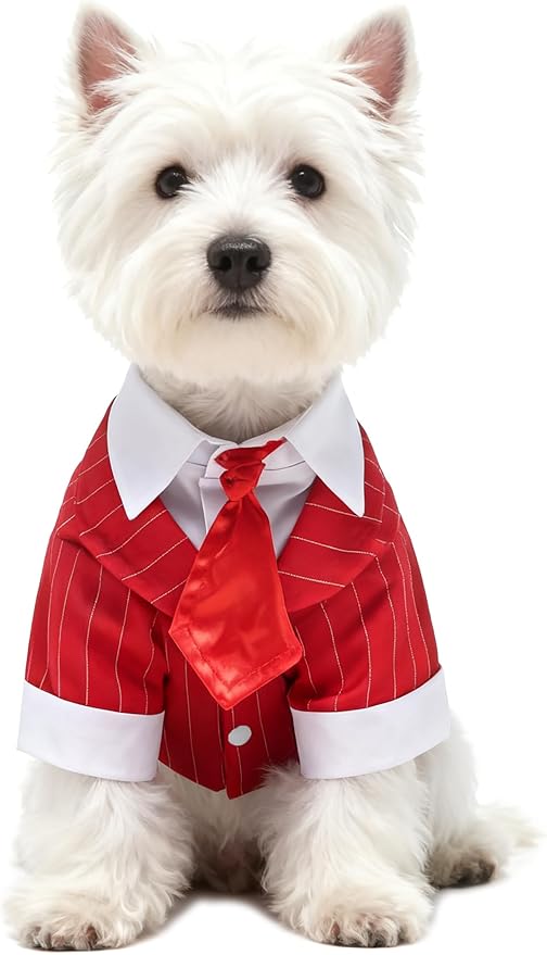 GabeFish Pets Wedding Jackets Suit for Dogs with Bow Tie Puppy Cat Formal Clothes Shirt Tuxedo (RedStriped, XL (Chest 18.8in/48cm)