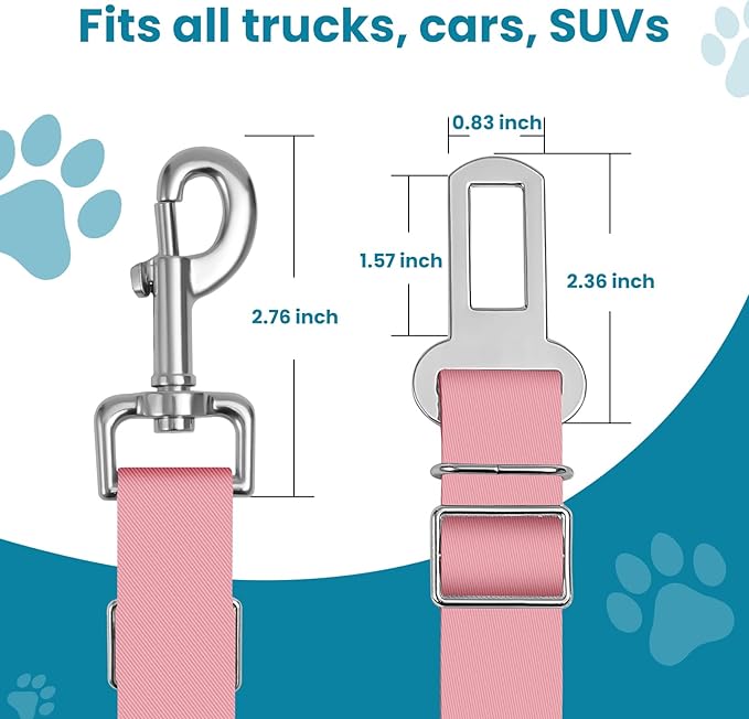 Adjustable pet cat and Dog car seat Belts. The Safety Belt fits Any car, Truck, and SUV, and The Lanyard is Flexible and Adjustable from 20 to 33 inches (Pink)