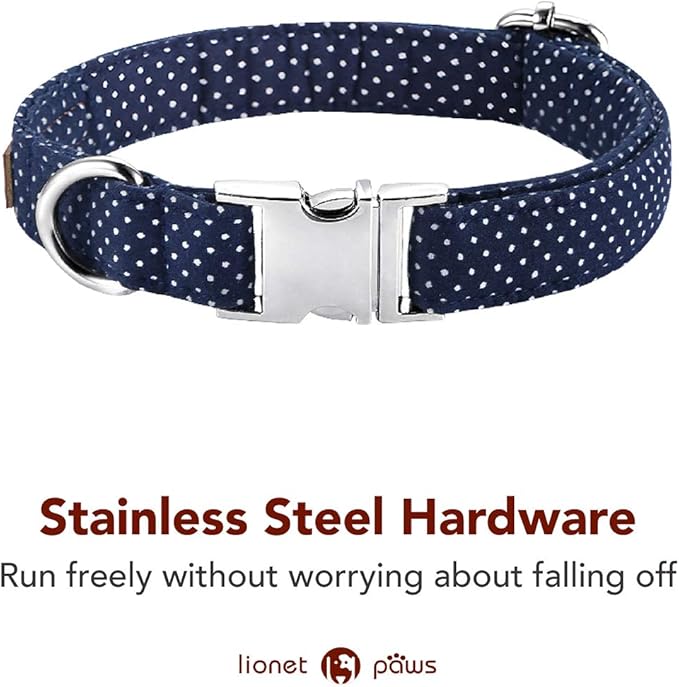 Lionet Paws Boy Dog Collar with Bowtie, Comfortable Adjustable Cute Navy Blue Bow Tie Collar for Male Dogs Gift, Medium, Neck 13.5-22 inches