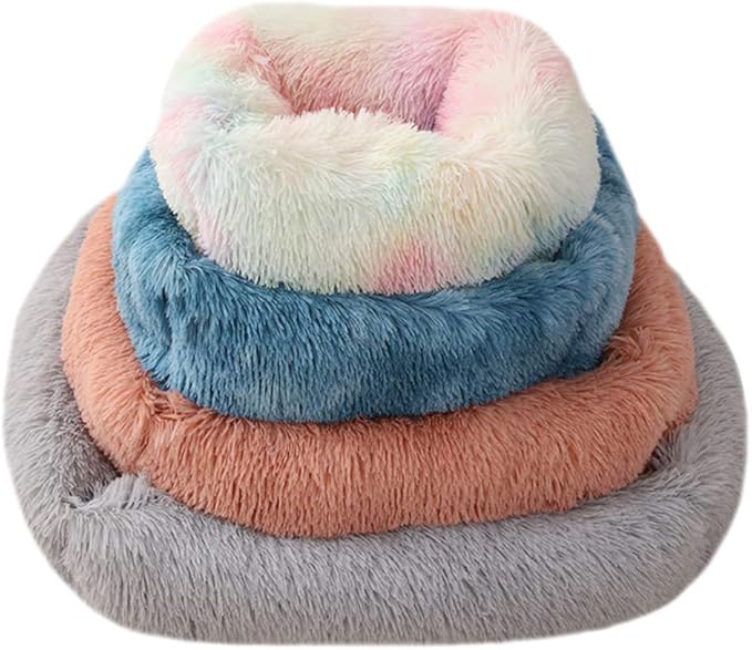 La La Pet® Donut Dog Cat Bed Cozy Cave Pet Bed Burrow Dog Bed Calming Cuddler Self-Warming Pet Bed Soft Plush Pet Cushion Improved Sleep for Cats Small Medium Dogs Rose S