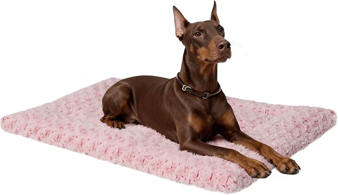 Washable Dog Bed Reversible Dog Beds for Crate Soft Fluffy Kennel Pad Anti-Slip Pet Sleeping Mat for Large Jumbo Medium Small Dogs (Pink, 48.00" x 30.00" x 1.50")