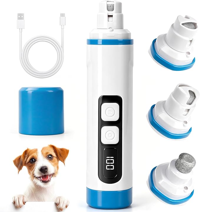 Dog Nail Grinder with LED Light – Quiet & Safe Pet Nail Trimmer for Small Medium Large Dogs & Cats, Cordless & Rechargeable, Low Noise Dog Nail Care for Beginners