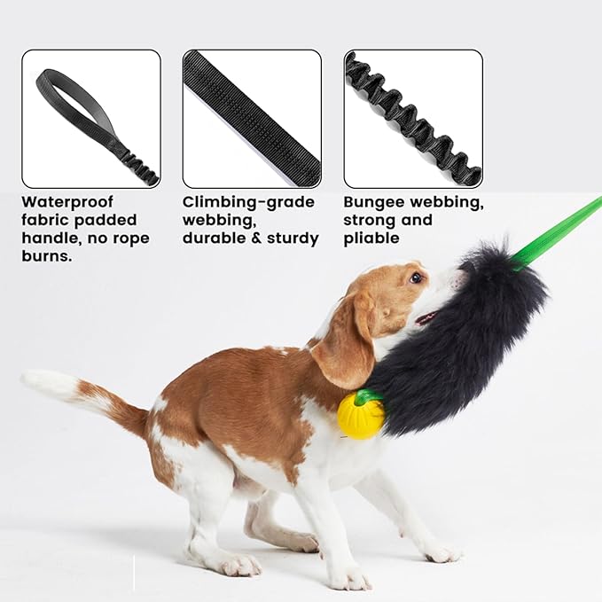 HOWGO Dog Rope Toy,Dog Bungee Chaser Toy 100% Sheepskin,Sheep Smell Tug Toy for All Breeds (Green, Short Without Ball)