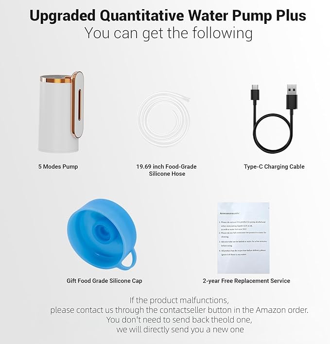 Myvision Water Dispenser for 5 Gallon Bottle, Portable USB Charging Electric Water Pump, Drinking Water Jug Pump for Home, Kitchen, Living Room, Office, Camping, Universal for 3-5 Gallon (Plus W)